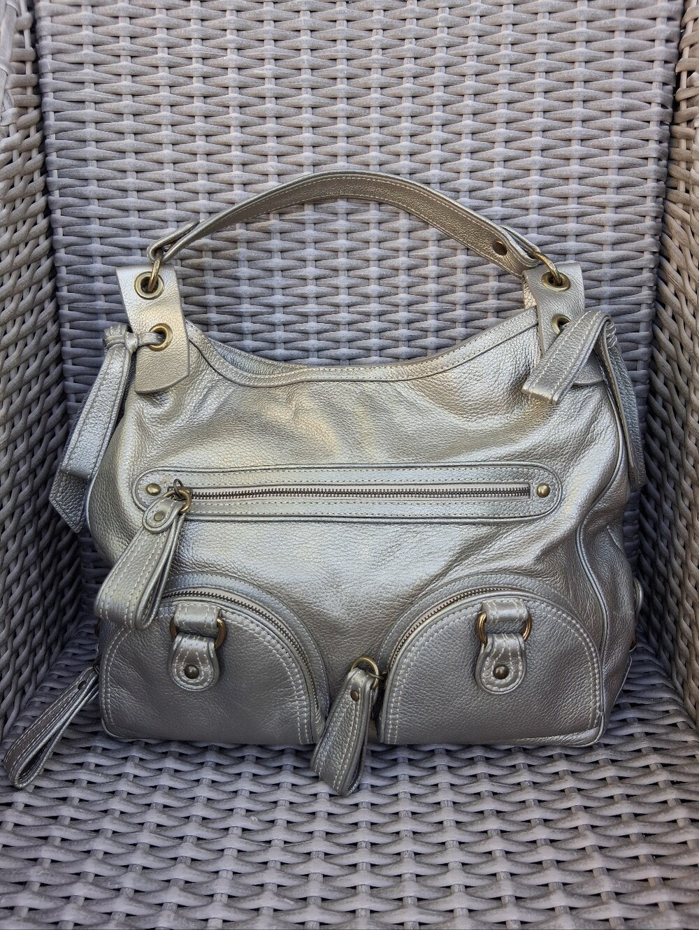 Isabella Fiore Metallic Gold Leather Shoulder Bag